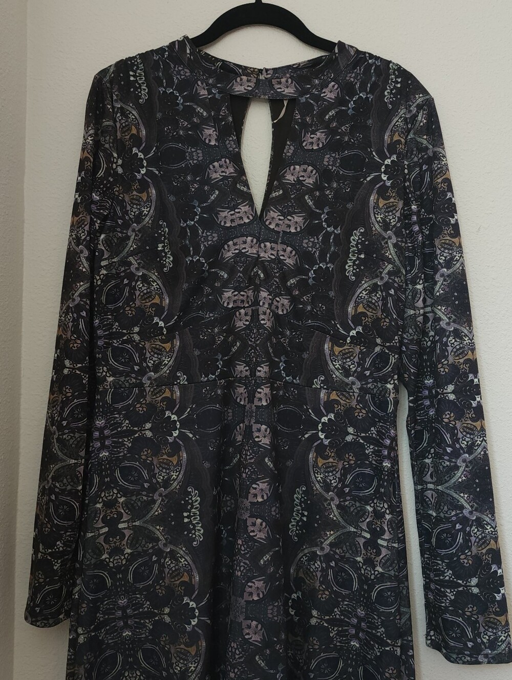 Free People  Paisley Long Sleeve Maxi Dress Size Large Boho Chic